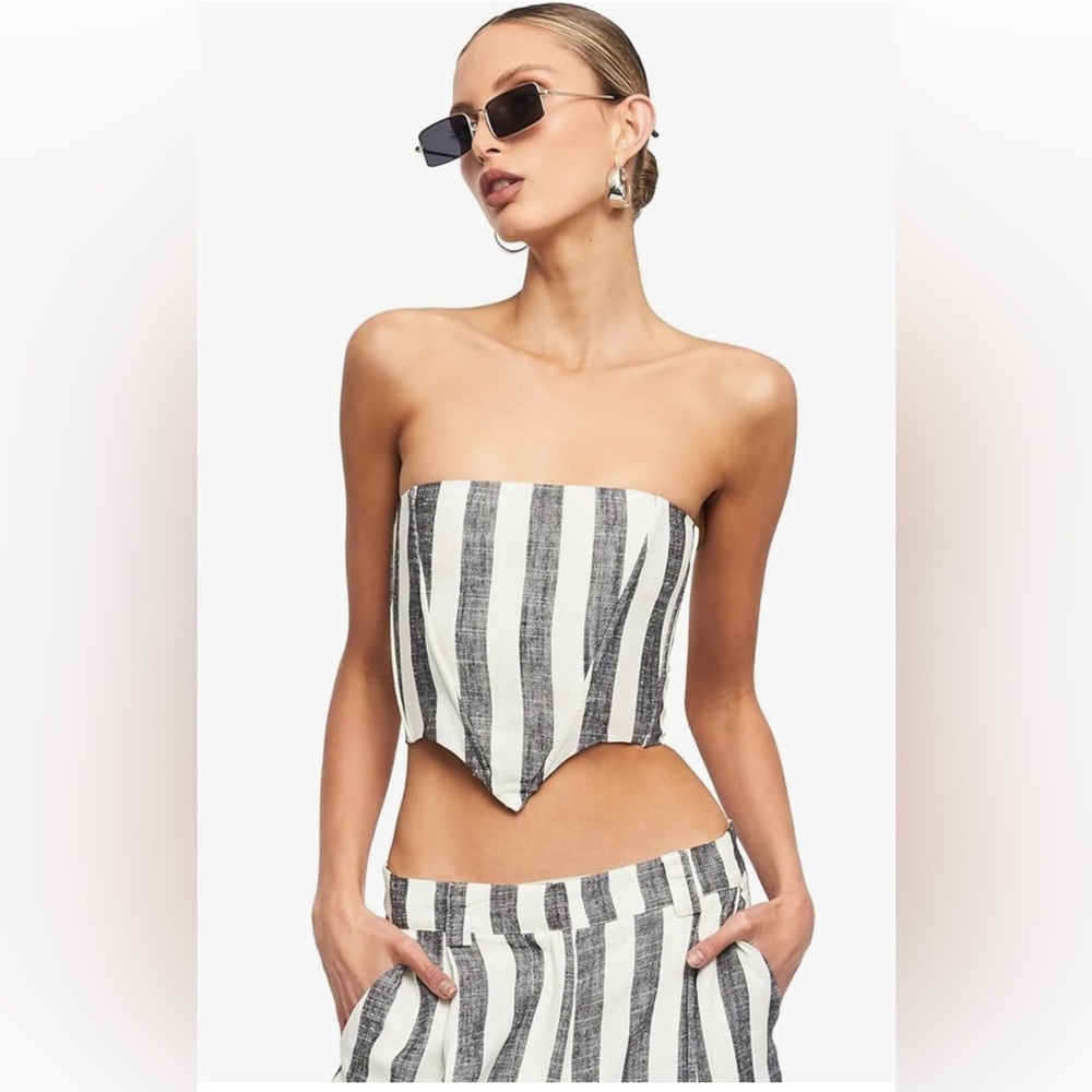 NWT LIONESS La Quinta Tube Top, Black Pinstripe, XS, MSRP $69